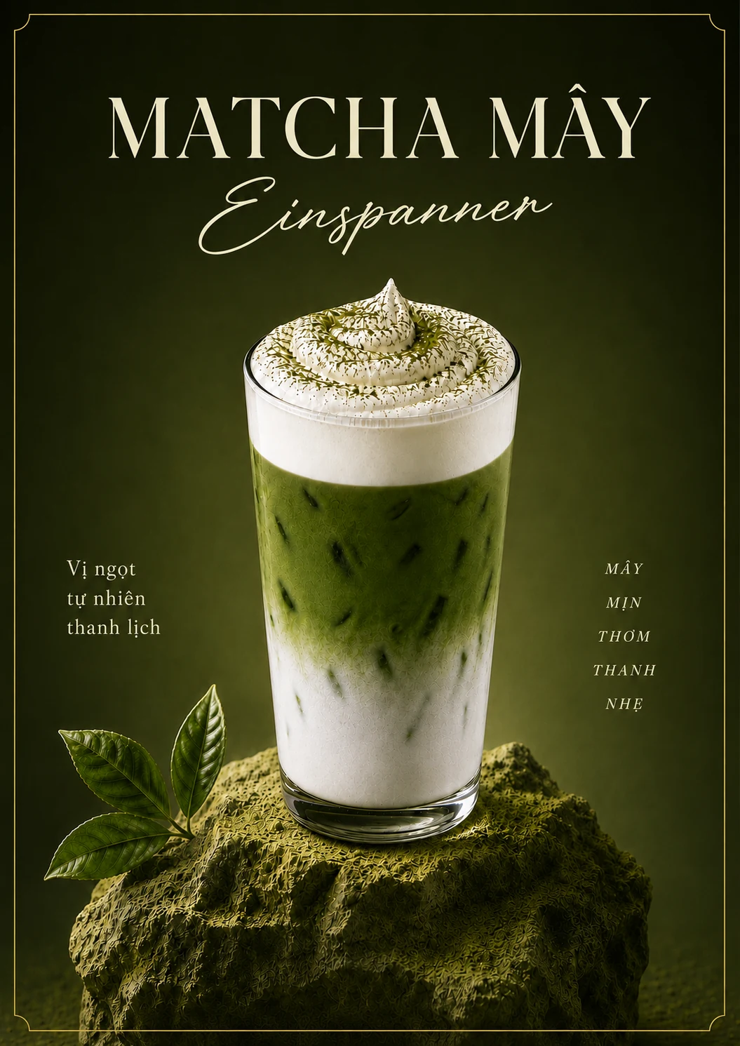 Ly Matcha Mây Einspanner xanh đậm phủ kem trắng